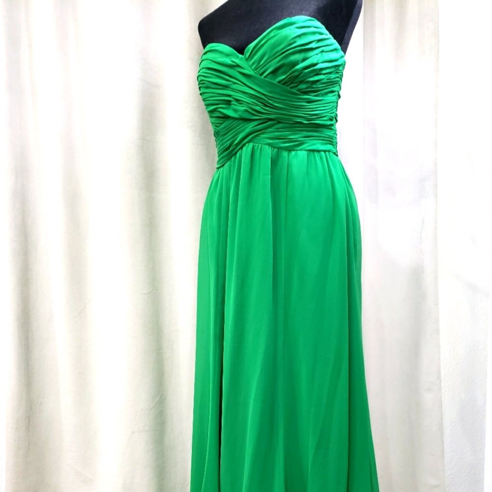 Ralph Lauren- Green Rouched Strapless Sweetheart Evening Dress